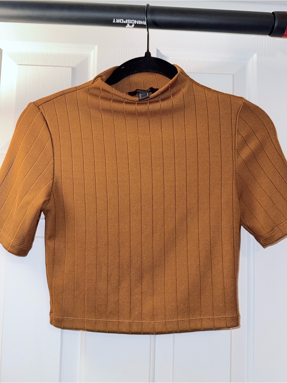 Forever 21 Ribbed Mock Neck Cropped Top - Camel Brown